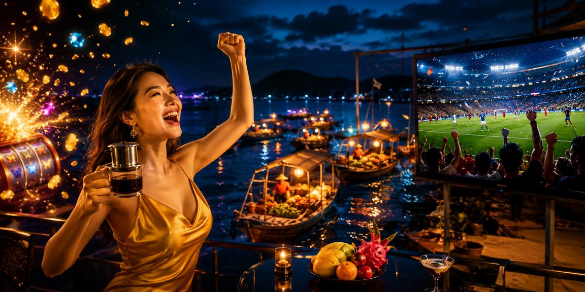 Người dùng tại Phú Quốc thư giãn với slot game trên điện thoại bên ly cà phê buổi sáng